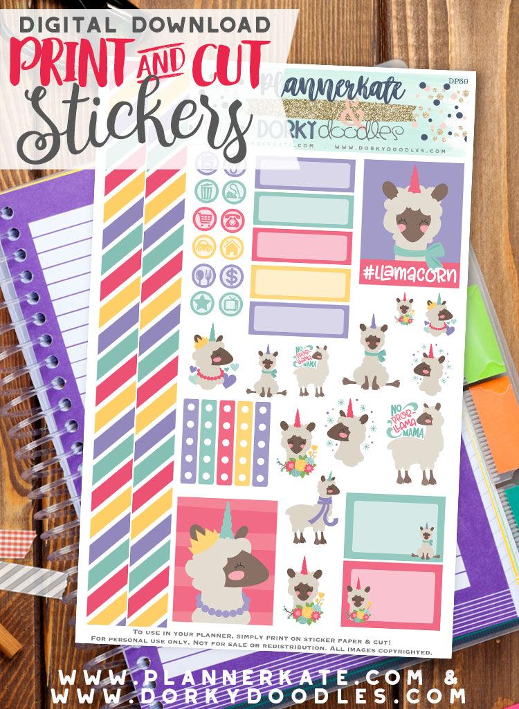 Llamacorn Print and Cut Planner Stickers