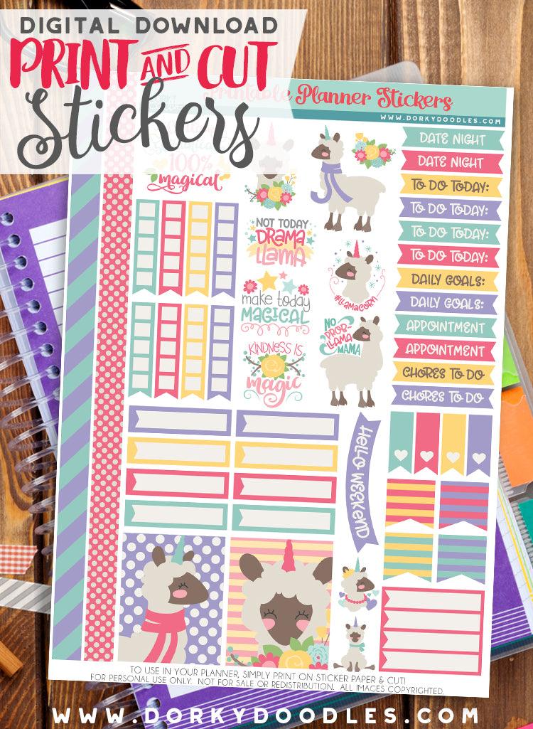 Llamacorn Print and Cut Planner Stickers