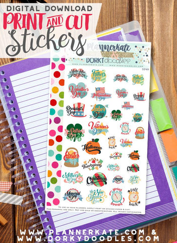 Major Holiday Print and Cut Planner Stickers