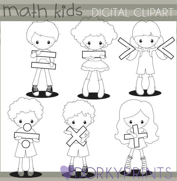 Math Kids Black Line School Clipart