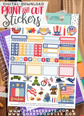 Memorial Day Print and Cut Planner Stickers