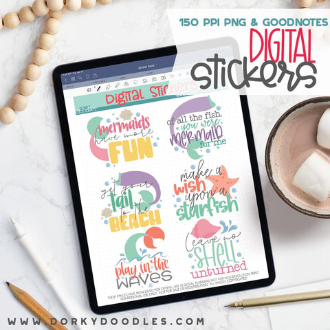 Mermaid Tails Digital Planner Stickers - Dorky Doodles