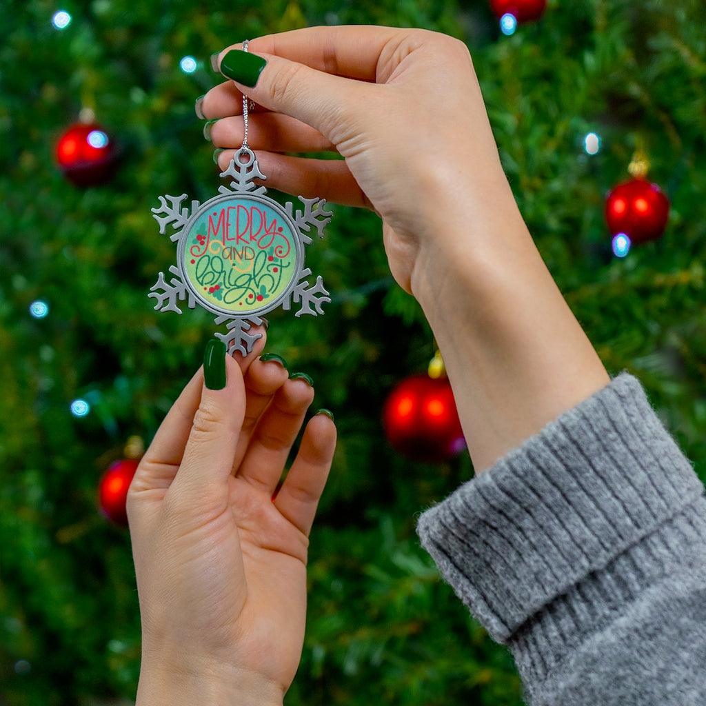 Merry and Bright Pewter Snowflake Ornament