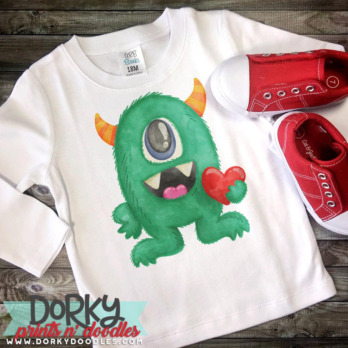 Monster Love Valentine's Day Watercolor PNG
