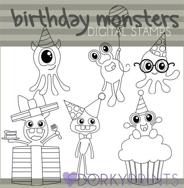 birthday monsters book Monsters Black Line Birthday Clipart – Dorky Doodles