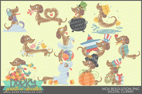 Monthly Dachshunds Holiday Clipart