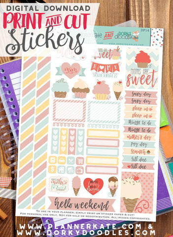 Mother's Day Print and Cut Planner Stickers