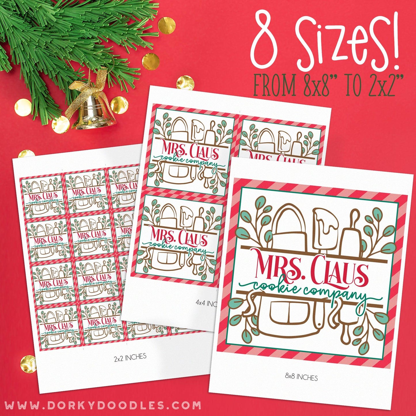 Mrs. Claus Christmas Cookie Labels for Mini Pizza Box and Gifts - Printables - Dorky Doodles