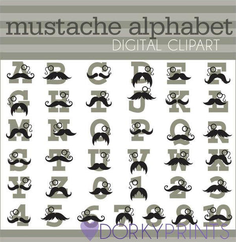 Mustache Alphabet Clipart