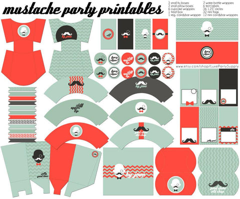 Mustache Birthday Party Printables