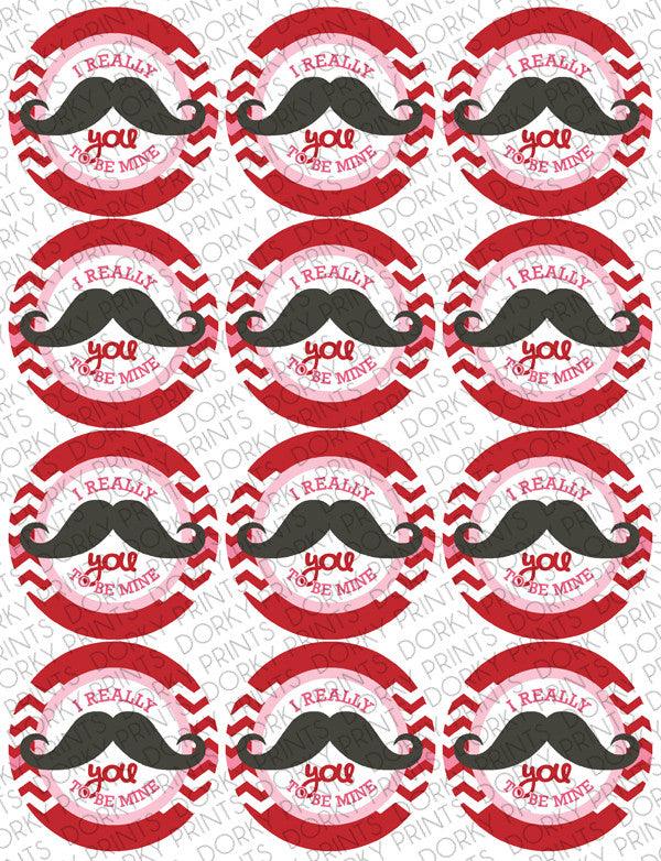 Mustache Valentine Circle Tags Holiday Printables