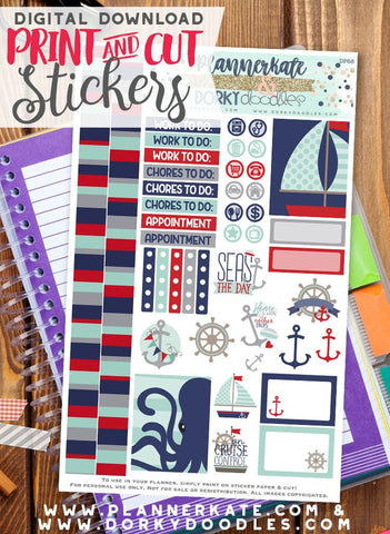 Nautical Print and Cut Planner Stickers