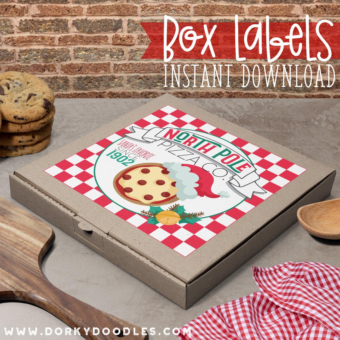 North Pole Christmas Labels for Mini Pizza Box and Gifts - Printables - Dorky Doodles