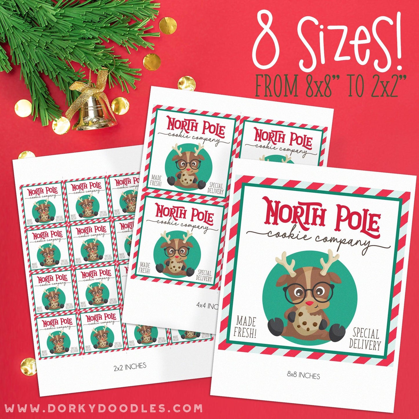 North Pole Christmas Labels for Mini Pizza Box and Gifts - Printables - Dorky Doodles