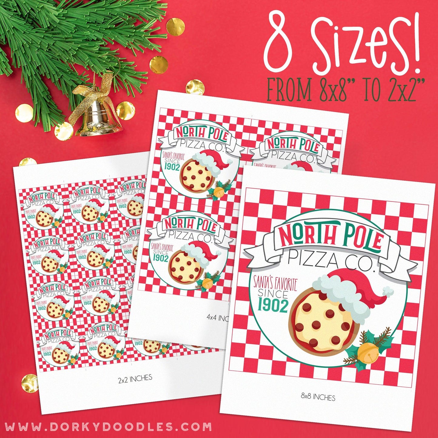 North Pole Christmas Labels for Mini Pizza Box and Gifts - Printables - Dorky Doodles