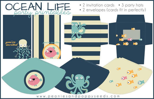 Ocean Birthday Party Printables: Invitations and Party Hats