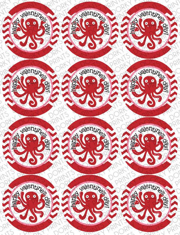Octopus Valentine Circle Tags Holiday Printables