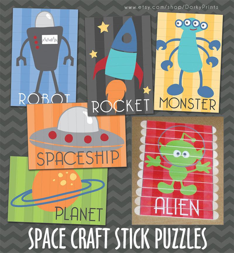 Outer Space Craft Stick Puzzles Learning Printables