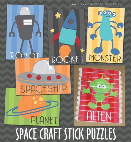 Outer Space Craft Stick Puzzles Learning Printables