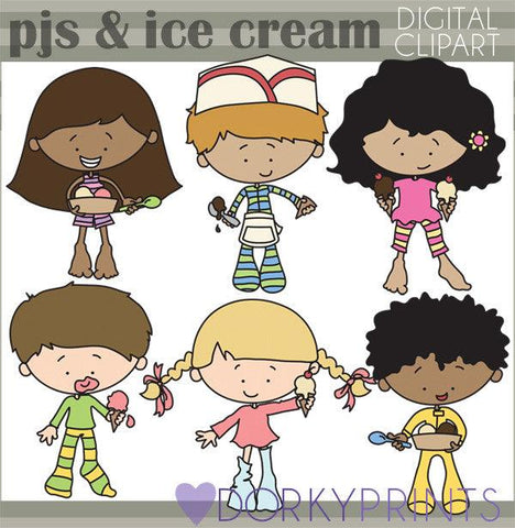 Pajama Ice Cream Party Kid Clipart