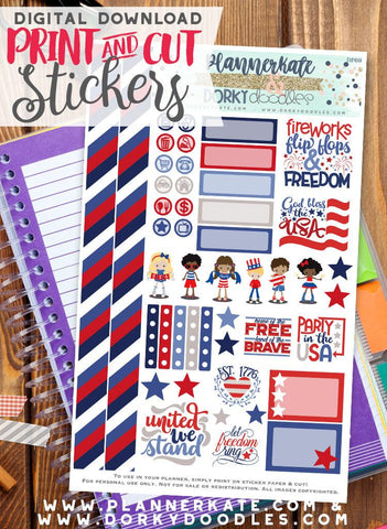 Patriotic Kids Print and Cut Planner Stickers