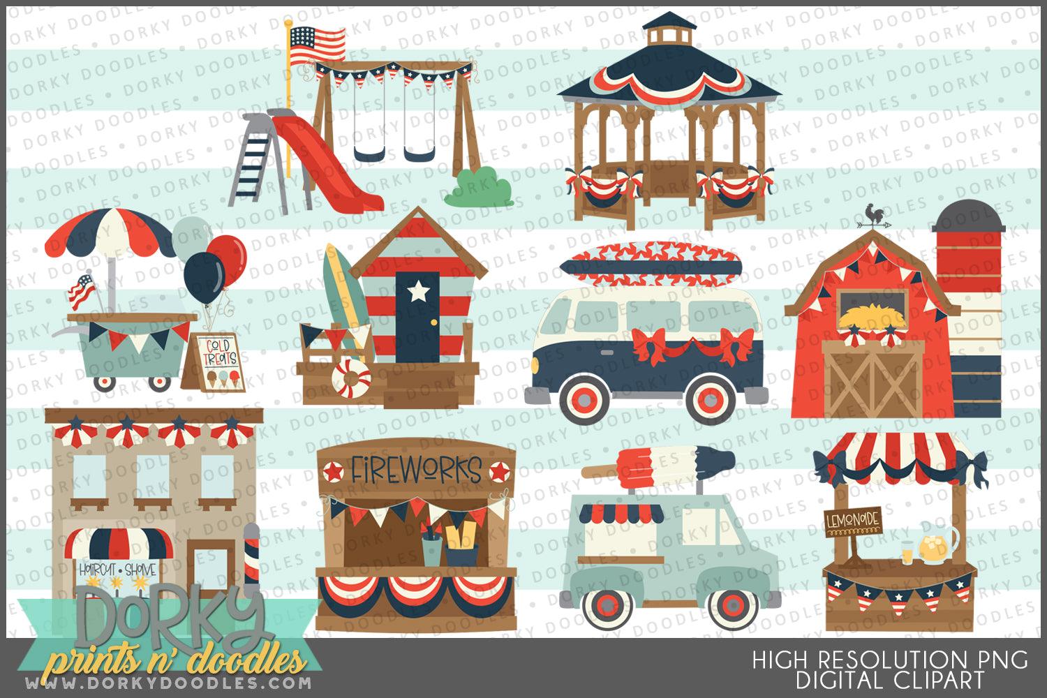 Patriotic Town Summer Clipart - Dorky Doodles