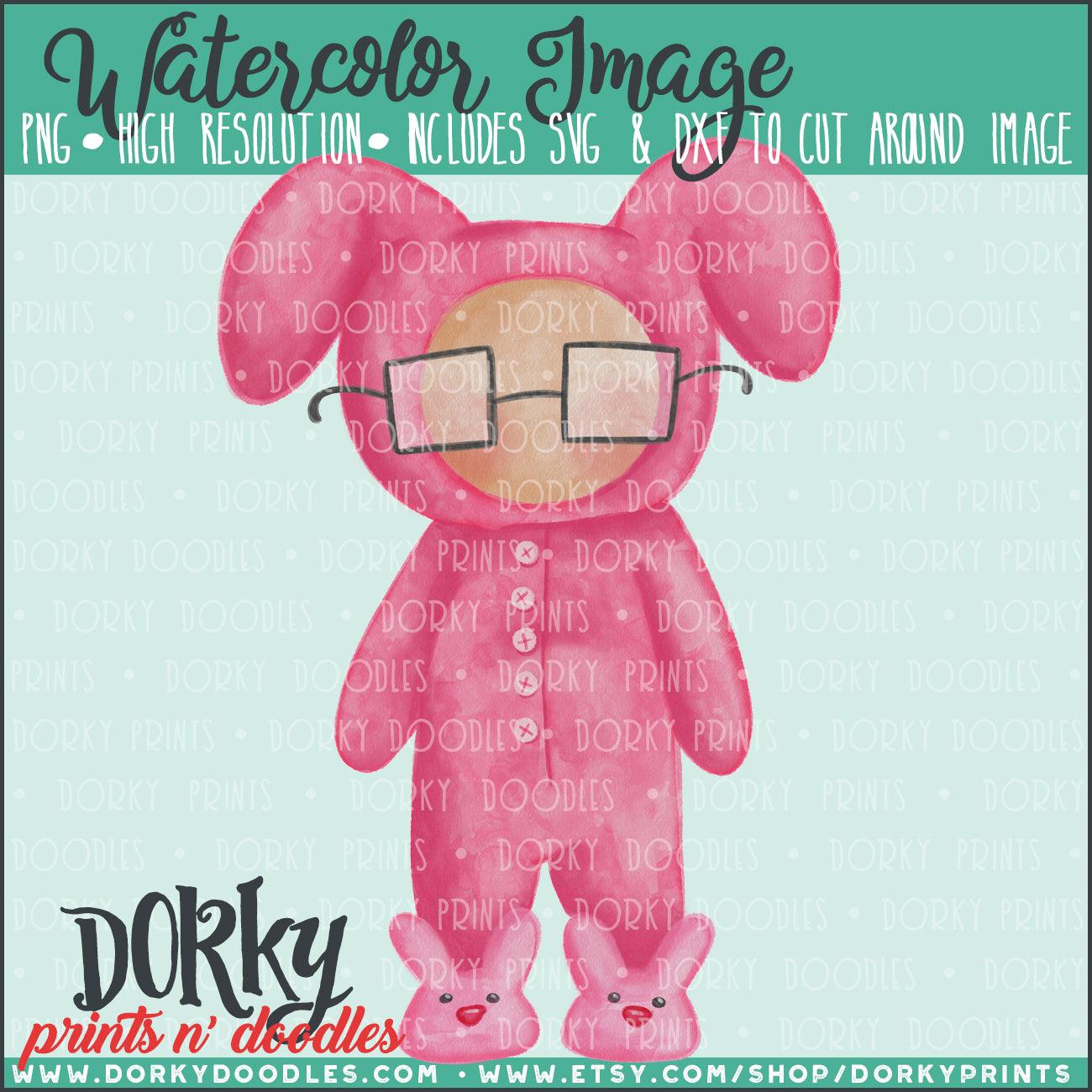 Pink Bunny Pajamas Watercolor PNG