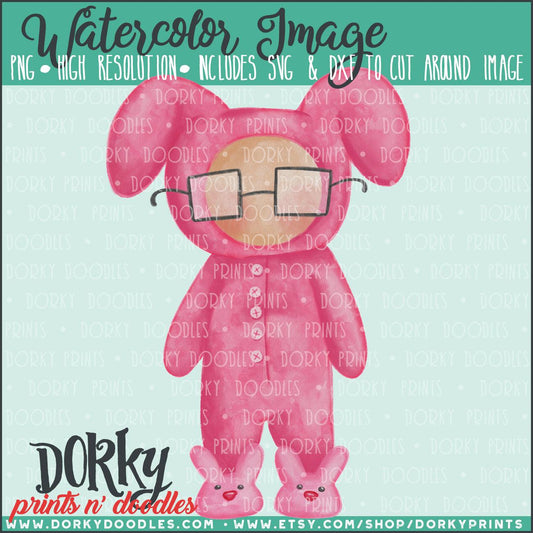 Pink Bunny Pajamas Watercolor PNG