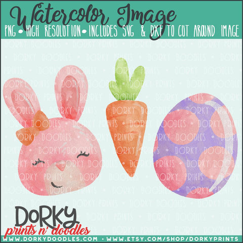 Pink Easter Bunny Trio Watercolor PNG
