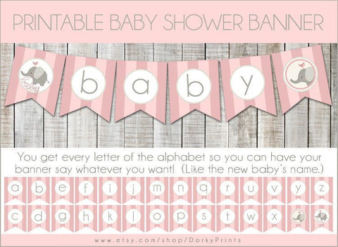 Pink Elephant Banner Baby Shower Printables