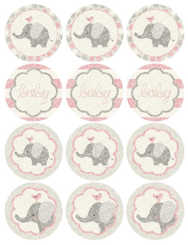 Pink Elephant Circle Tags Baby Shower Printables