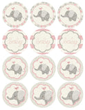 Pink Elephant Circle Tags Baby Shower Printables
