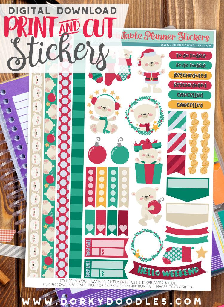 Polar Bear Christmas Print and Cut Planner Stickers