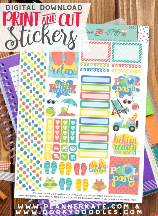 Pool Party Print and Cut Planner Stickers