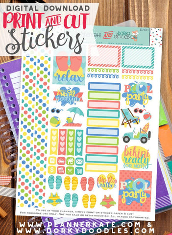 Pool Party Print and Cut Planner Stickers