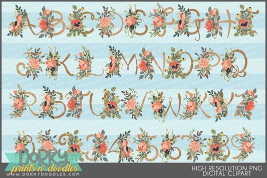 Pretty Floral Alphabet Clipart