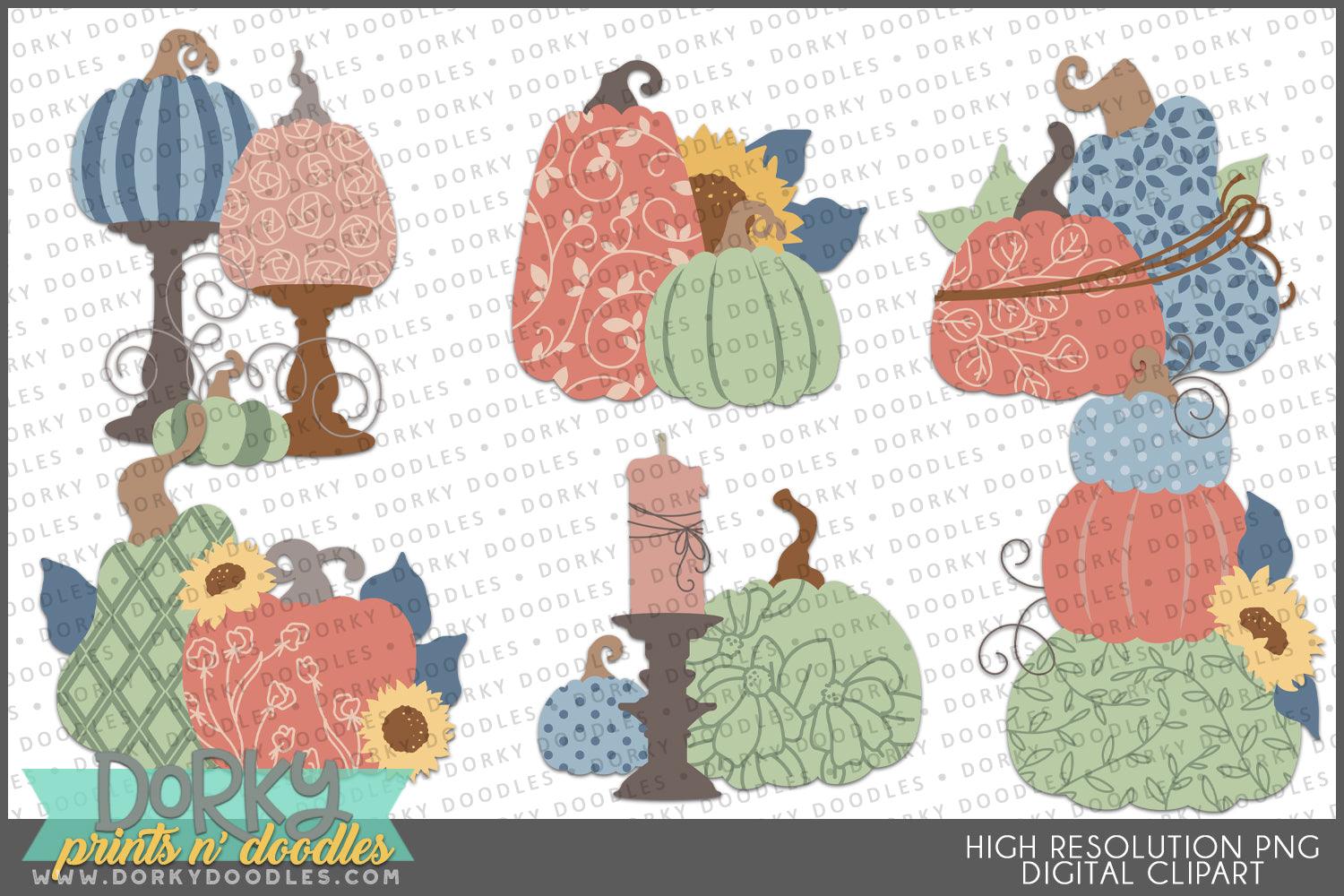 Pumpkin Arrangements Fall and Thanksgiving Clipart - Dorky Doodles