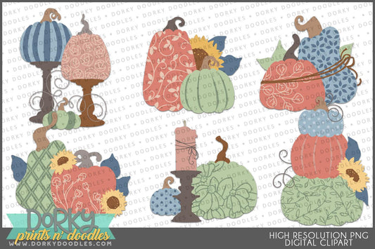 Pumpkin Arrangements Fall and Thanksgiving Clipart - Dorky Doodles