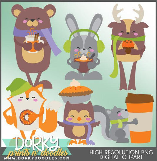 Pumpkin Spice Animals Thanksgiving Clipart