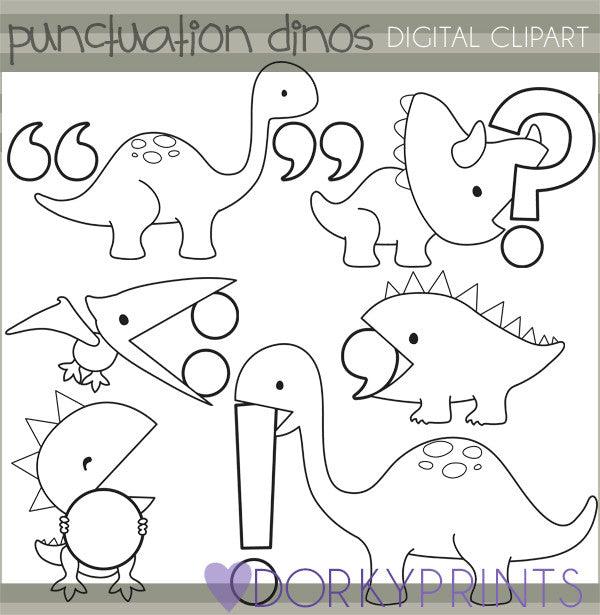 Punctuation Dinosaurs Black Line School Clipart