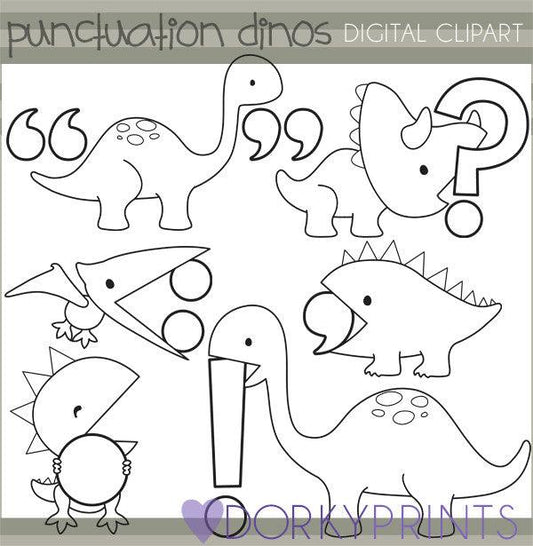 Punctuation Dinosaurs Black Line School Clipart