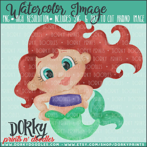 Red Hair Mermaid Watercolor PNG