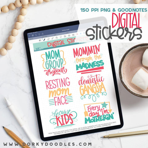 Resting Mom Face Digital Planner Stickers - Dorky Doodles