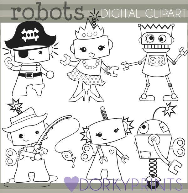 Robot Kids Black Line Sci-fi Clipart