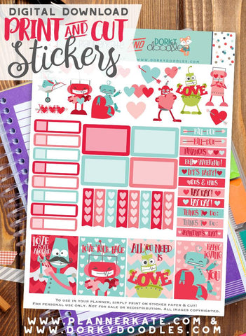 Robot Valentine Print and Cut Planner Stickers