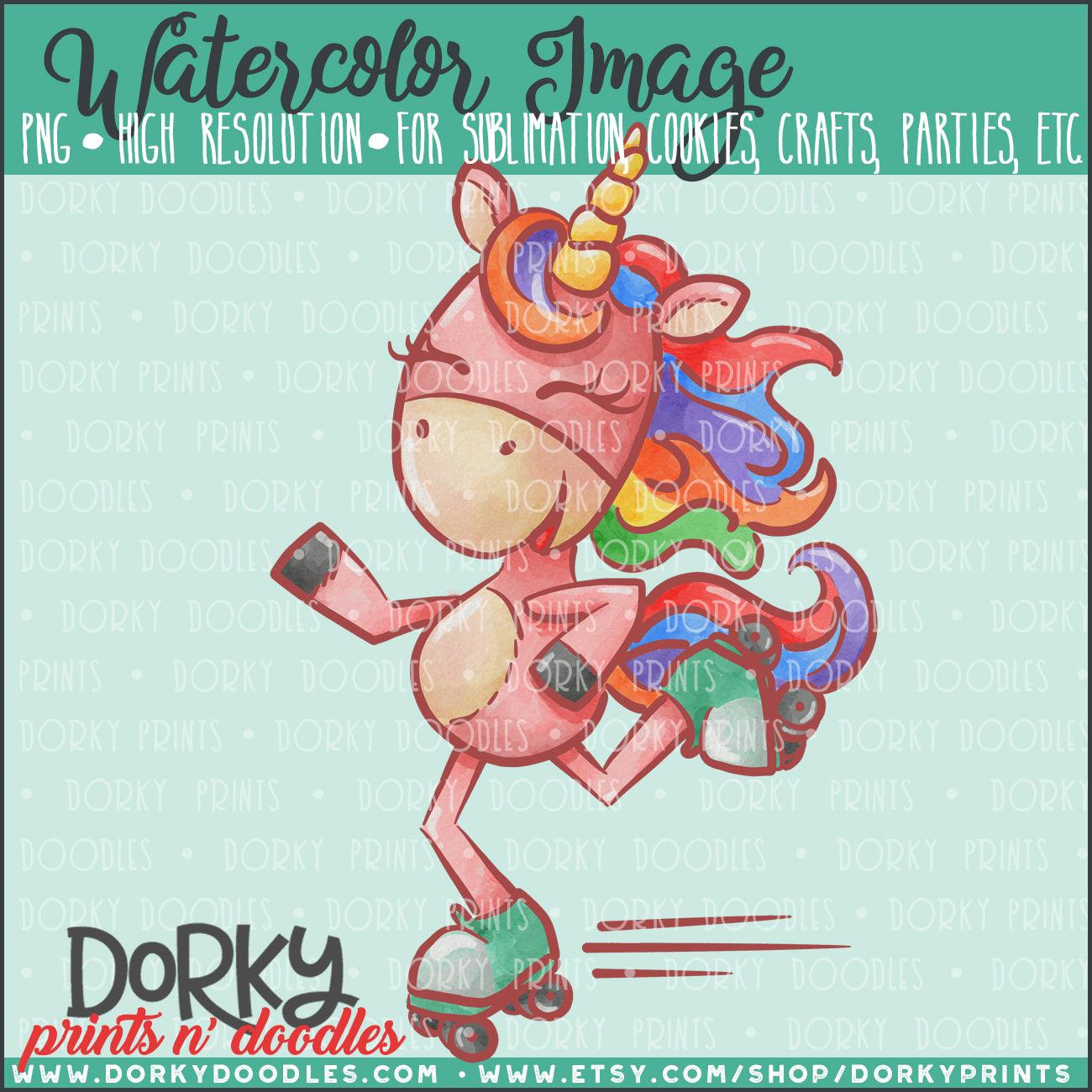 Roller Skating Unicorn Watercolor PNG