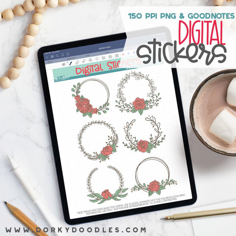 Rose Wreaths Digital Planner Stickers - Dorky Doodles