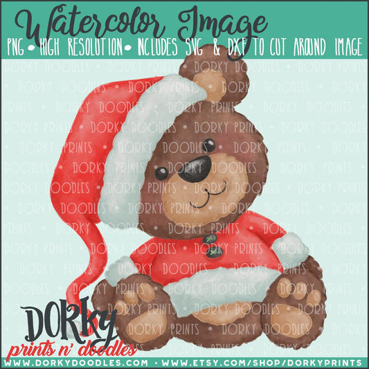 Santa Bear Watercolor PNG