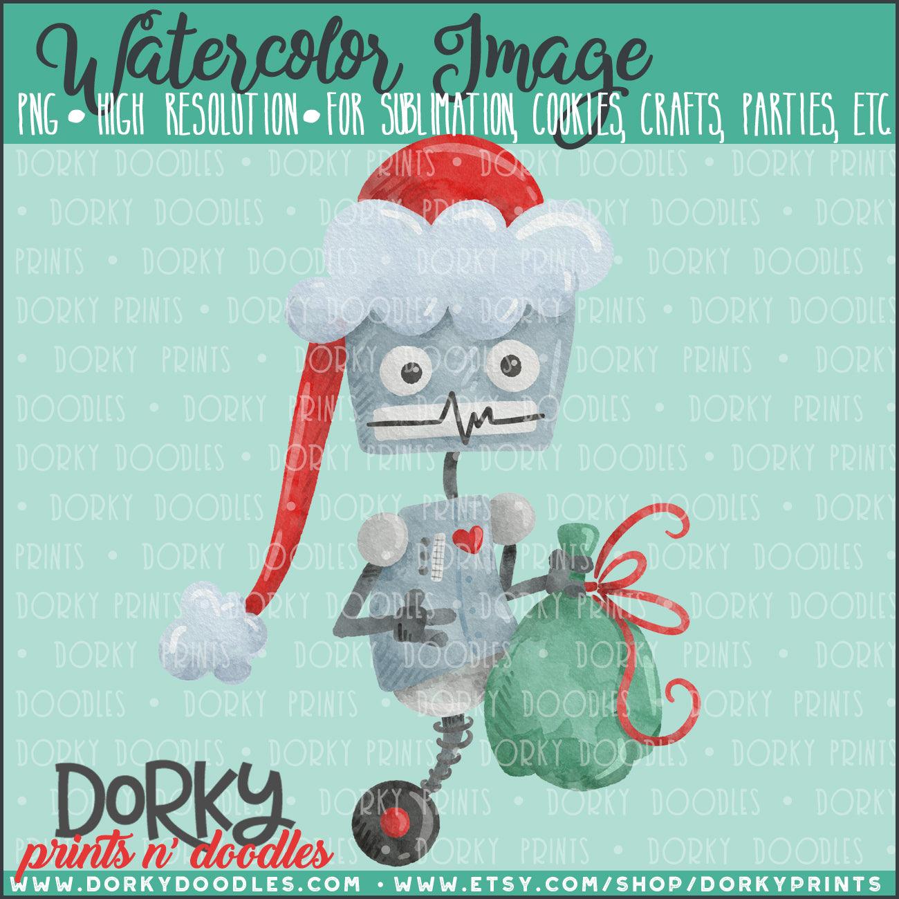 Santa Robot Watercolor PNG