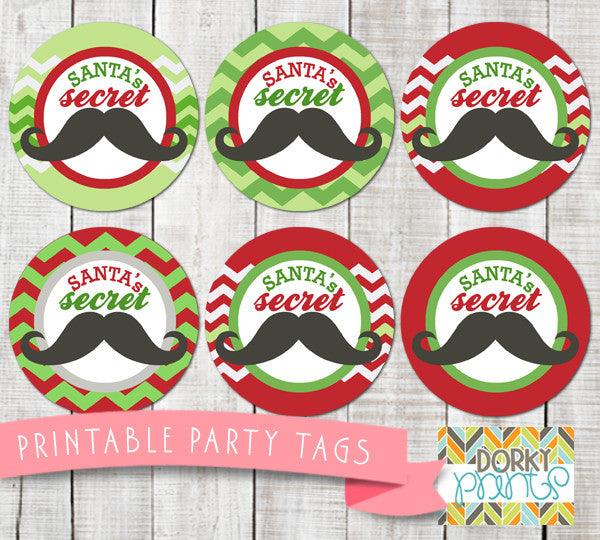 "Santa's Secret Stache" Circle Tags Holiday Printables